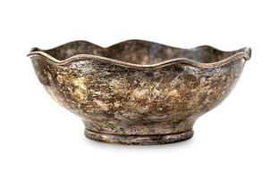 Old antique bronze bowl, brass bowl isolated on white background photo