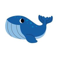 Cute blue whale swimming, marine animal. Giant inhabitants of sea, ocean underwater life. Childish aquatic mammals print for nursery, kids apparel, poster, postcard, pattern. vector