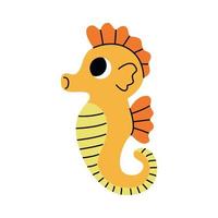 Cute yellow seahorse swimming, marine animal. Inhabitants of sea, ocean underwater life. Childish aquatic mammals print for nursery, kids apparel, poster, postcard, pattern. vector