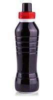 black bottle of drink on white background. photo