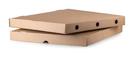 two empty pizza boxes isolated on white background photo
