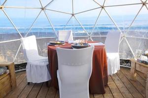 romantic interior in glamping by the sea. Close up photo