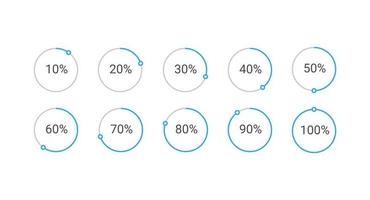 conjunto de diagramas de porcentaje de círculo de 10 a 100 para infografía, interfaz de usuario, diseño web. vector