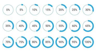 Set of circle percentage diagrams from 0 to 100 for infographic, UI, web design. Indicator with blue vector