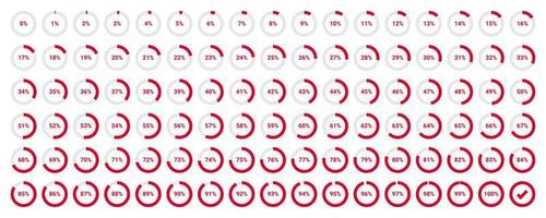 Set of circle percentage diagrams from 0 to 100. Can be used for web design, user interface  or infographic, vector illustration