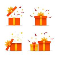 Set of gift boxes. Gift box is open to surprise. Vector illustration.