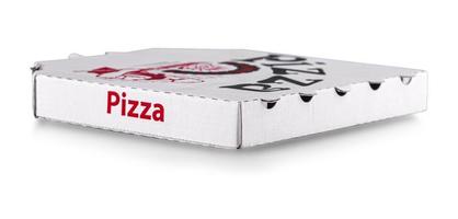 caja de entrega de pizza blanca aislada sobre fondo blanco foto