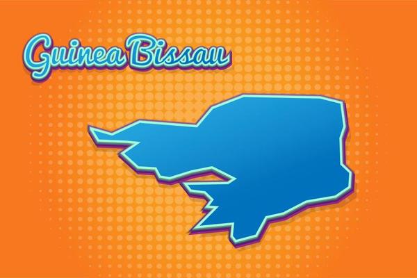 Retro map of guinea Bissau with halftone background. Cartoon map icon in comic book and pop art style. Cartography business concept. Great for kids design,educational game,magnet or poster design.