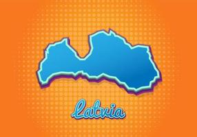 Retro map of Latvia with halftone background. Cartoon map icon in comic book and pop art style. Cartography business concept. Great for kids design,educational game,magnet or poster design. vector