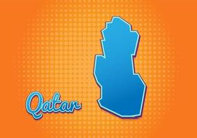 mapa retro de qatar con fondo de medios tonos. icono de mapa de dibujos animados en cómic y estilo pop art. concepto de negocio de cartografía. genial para el diseño de niños, juegos educativos, imanes o diseño de afiches. vector