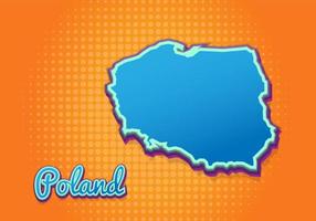 Retro map of Poland with halftone background. Cartoon map icon in comic book and pop art style. Cartography business concept. Great for kids design,educational game,magnet or poster design. vector