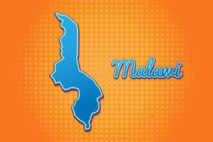 Retro map of Malawi with halftone background. Cartoon map icon in comic book and pop art style. Cartography business concept. Great for kids design,educational game,magnet or poster design. vector