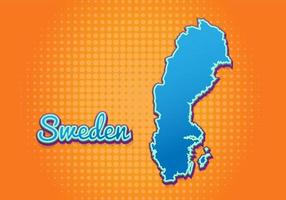 Mapa retro de Suecia con fondo de medios tonos. icono de mapa de dibujos animados en cómic y estilo pop art. concepto de negocio de cartografía. genial para el diseño de niños, juegos educativos, imanes o diseño de afiches. vector