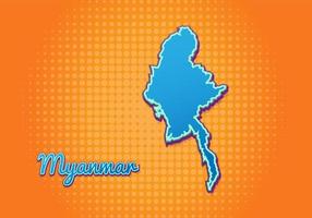 mapa retro de myanmar con fondo de medios tonos. icono de mapa de dibujos animados en cómic y estilo pop art. concepto de negocio de cartografía. genial para el diseño de niños, juegos educativos, imanes o diseño de afiches. vector