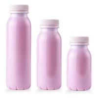 botellas de yogur de frutas aisladas en el fondo blanco foto