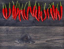 top view of spicy red chili pepper on wooden surface.Selective focus photo