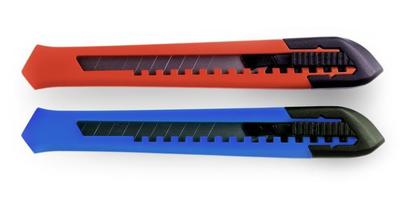 Blue and red paper cutters with closed blade photo