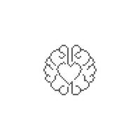 Rational love, brain heart. Pixel art line icon vector