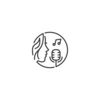 Singer Vocal Karaoke, singing women inside circle line art style. Vector logo icon
