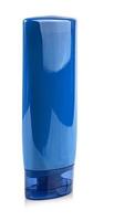 botella de plástico azul con champú o producto cosmético higiénico aislado sobre fondo blanco foto