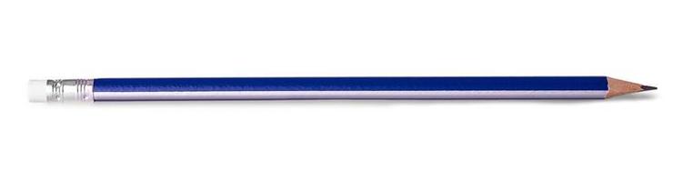 The blue pencil with eraser isolated on white background photo