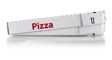 caja de entrega de pizza blanca aislada sobre fondo blanco foto