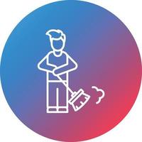 hombre barriendo piso línea gradiente círculo fondo icono vector