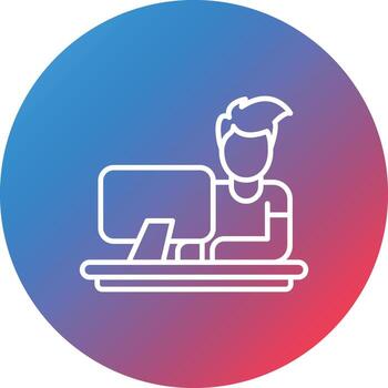 trabajando en el icono de fondo del círculo degradado de línea de computadora vector