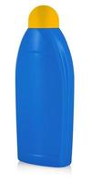 close up blue plastic bottle with cleaning liquid. Isolated on a white. photo