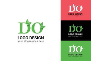 DO letters eco logo with leaf. Vector typeface for nature posters, eco friendly emblem, vegan identity, herbal and botanical cards etc. Ecology DO letters logo with leaf.