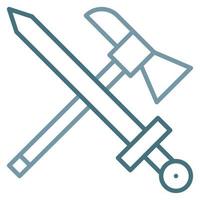 Axe And Sword Line Two Color Icon vector