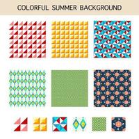 set of simple abstract geometric shapes patterns seamless in warm colors tone for hot summer background vector