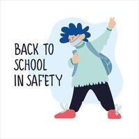 Welcome Back to School banner. Happy schoolchildren vector illustration in flat style design and hand lettering