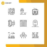 9 Universal Outlines Set for Web and Mobile Applications e book broadcast camera roll film ancient camera roll Editable Vector Design Elements