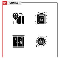 Editable Vector Line Pack of 4 Simple Solid Glyphs of home living card new analytics Editable Vector Design Elements