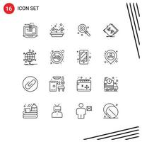 Modern Set of 16 Outlines and symbols such as international electronic lolipop network chip Editable Vector Design Elements