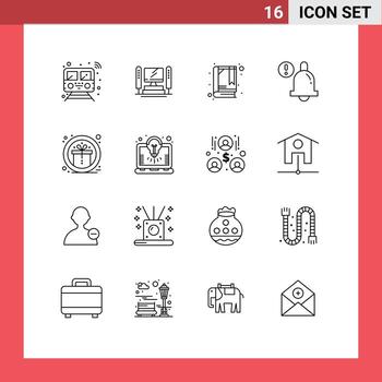 User Interface Pack of 16 Basic Outlines of prize award cpu bell alarm Editable Vector Design Elements