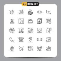 Pack of 25 Modern Lines Signs and Symbols for Web Print Media such as approve bandage coins band savings Editable Vector Design Elements