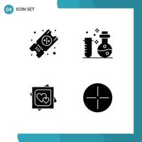 Pack of 4 Modern Solid Glyphs Signs and Symbols for Web Print Media such as ticket love chemistry science proposal Editable Vector Design Elements