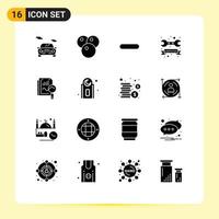 16 Universal Solid Glyphs Set for Web and Mobile Applications static day less wrench repair Editable Vector Design Elements