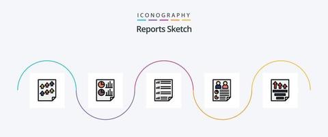 Reports Sketch Line Filled Flat 5 Icon Pack Including paper. data. page. page. document vector