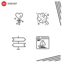 Stock Vector Icon Pack of 4 Line Signs and Symbols for heart location valentine food development Editable Vector Design Elements