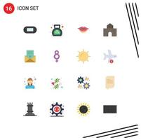 Modern Set of 16 Flat Colors and symbols such as message school tax landmark building Editable Pack of Creative Vector Design Elements