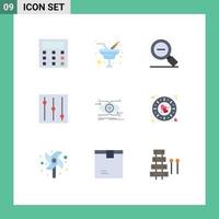 Set of 9 Vector Flat Colors on Grid for vision focus magnify eye tools Editable Vector Design Elements