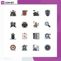 Pack of 16 Modern Flat Color Filled Lines Signs and Symbols for Web Print Media such as search binocular building server internet Editable Creative Vector Design Elements