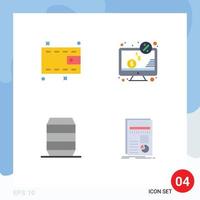 4 iconos planos universales signos símbolos de monedero bebida monitor de computadora alimentos elementos de diseño vectorial editables vector