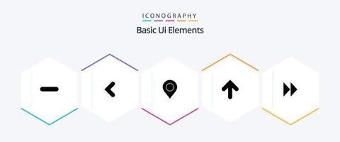 paquete de iconos de 25 glifos de elementos básicos de la interfaz de usuario, incluido el reenvío. subir. mapa. hasta. flecha vector