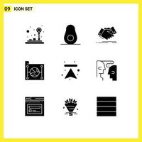 Editable Vector Line Pack of 9 Simple Solid Glyphs of arrow file hand shake document cloud Editable Vector Design Elements