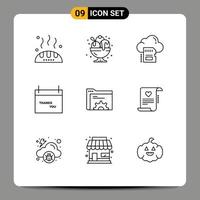 9 iconos creativos signos y símbolos modernos de acción de gracias otoño dulce calendario nube elementos de diseño vectorial editables vector