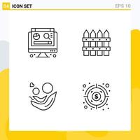 Group of 4 Modern Filledline Flat Colors Set for computer kids farm garden heart Editable Vector Design Elements